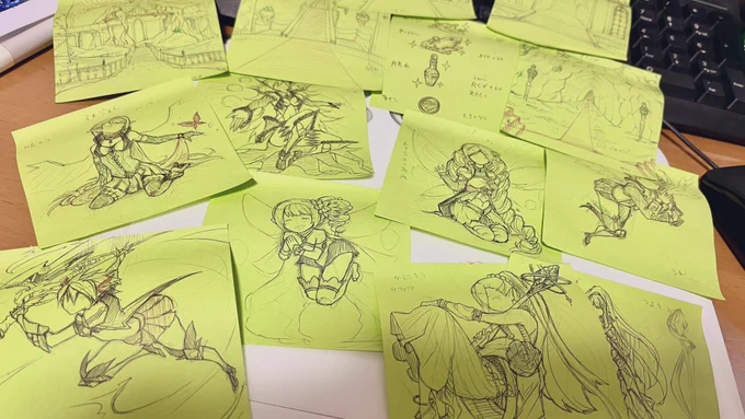 片付けしてたら前の会社で暇つぶしに描いてたメモ書き出てきた パズルゲームのデザインしてェ〜と思いながら描いていたやつ 