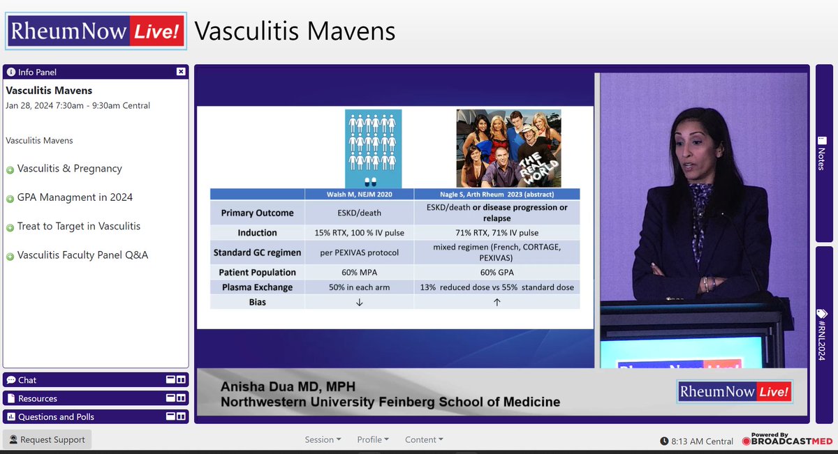 Great talk @anisha_dua re:AAV, solid updates on mgmt decisions Looking forward to debating this study with @lastwalsh w/@MatsJunek moderating... @TerrierBen any updates on when your RWD study will be published? @RheumNow