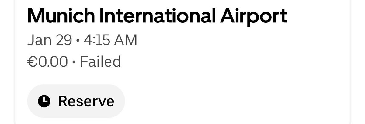 strumberger's tweet photo. So  @Uber really the way to go … One week old reservation canceled the day before the trip  without a single notification! And yet  having the nerve to send me an mail to reserve the ride to the airport  #OrderUberAndThenWalk https://t.co/LJB9EX9xTR