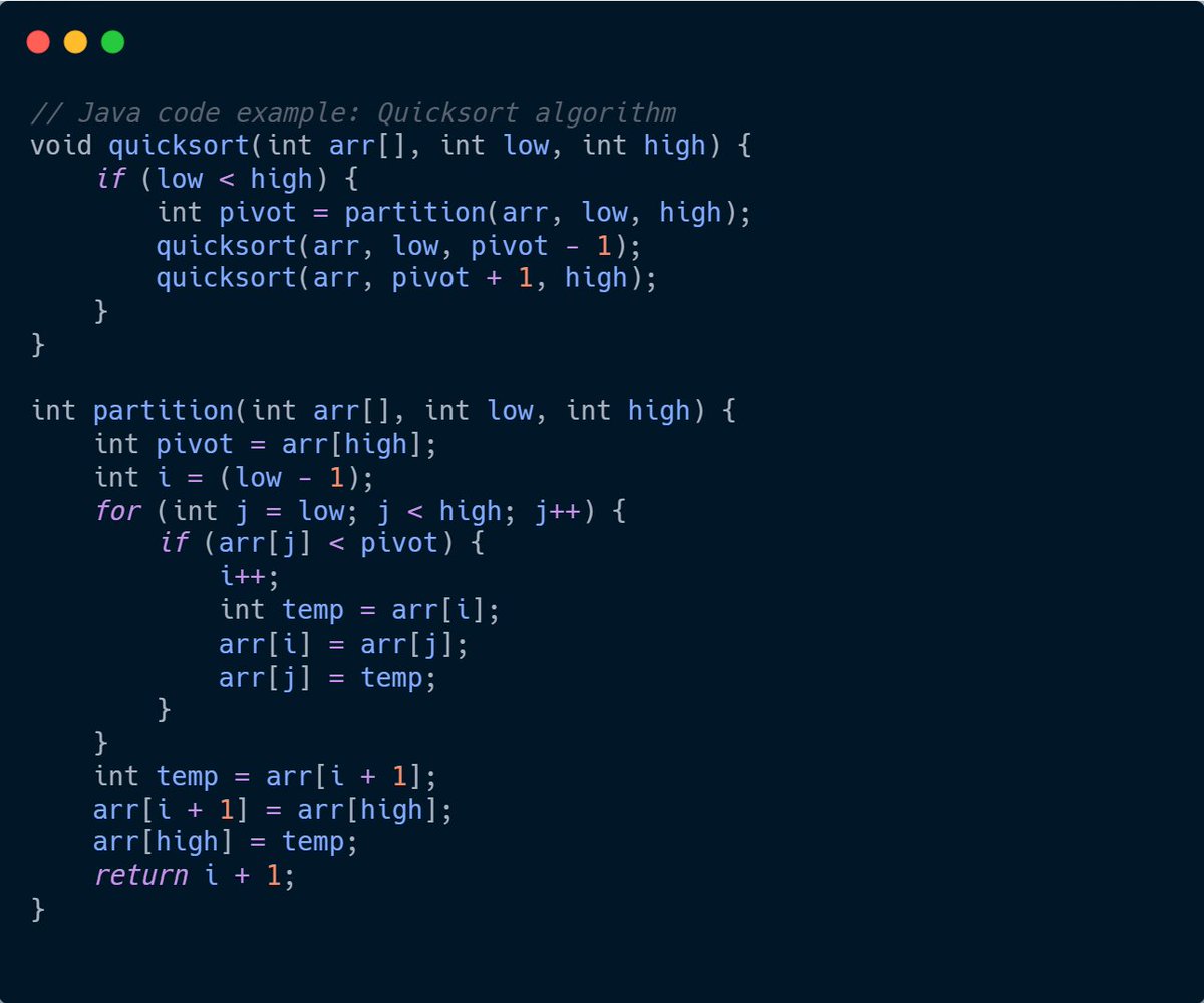 codec_one1's tweet image. More on Searching and Sorting:
🚀 Unlock the power of arrays with advanced searching and sorting! Example: Implementing the quicksort algorithm in Java. 🔄💡 #QuickSort #AlgorithmMagic #JavaCoding