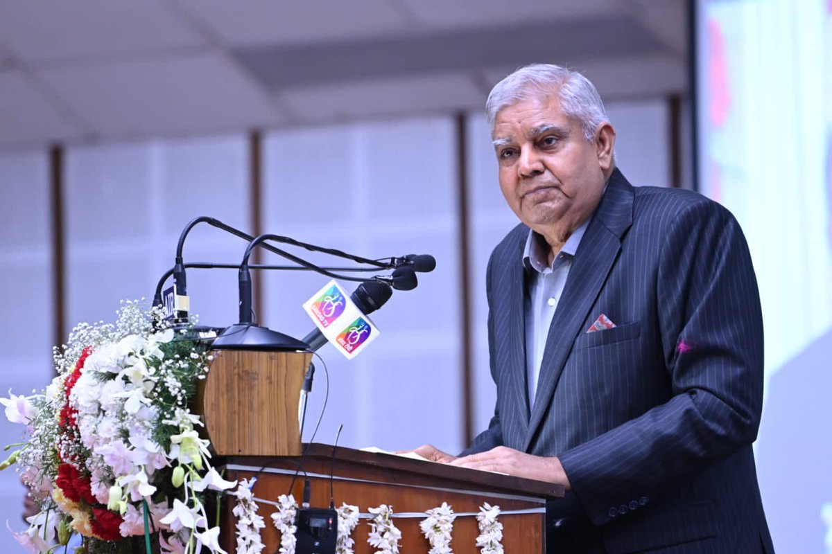 VPIndia's tweet photo. Hon'ble Vice-President, Shri Jagdeep Dhankhar, who is ex-officio Chancellor of Pondicherry University, interacted with students of the university on the theme 'Viksit Bharat@2047' during his visit to Puducherry today. @DrTamilisaiGuv @PU_PondyUni https://t.co/8XxAWy3zNA