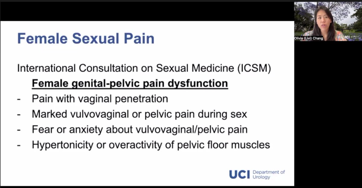 Mo_Moukhtar's tweet photo. Dr. Chang @livchang explores the surgical management of sexual pain disorders in females after a stepwise medical approach based on each case is considered!
@UCI_Urology
#UCIMenHealthCourse #Section6_FemaleSexualDysfunction https://t.co/oubcIXwxPD