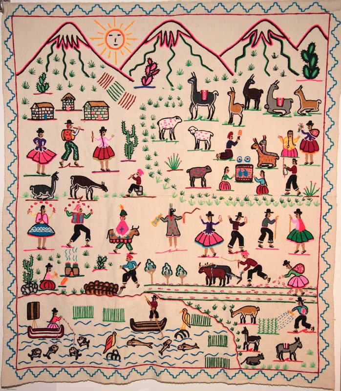 'Our life' embroidery by Juliana Damian, Llully Cooperative, Puno, Peru - co-op formed to ensure women earn fair wages #womensart