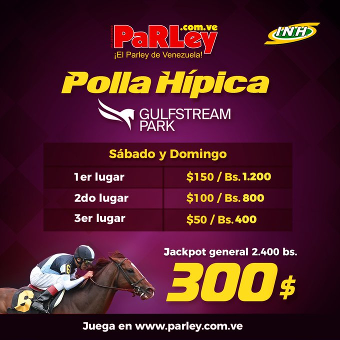HIPICATOTAL_USA's tweet photo. #RecuerdaHoy #28Ene si hay Polla Hípica en https://t.co/SxomZt7670 comenzando en la 6ta carrera de #GulfstreamPark 3:35 pm
Premios actualizados (Bs)
1° 5400
2° 3600
3° 1800
Jackpot 30 puntos: 10800 Juégale al #hipismo internacional por
@ParleyEnLinea
Gente seria y responsable https://t.co/ZXJ88FO2Mm