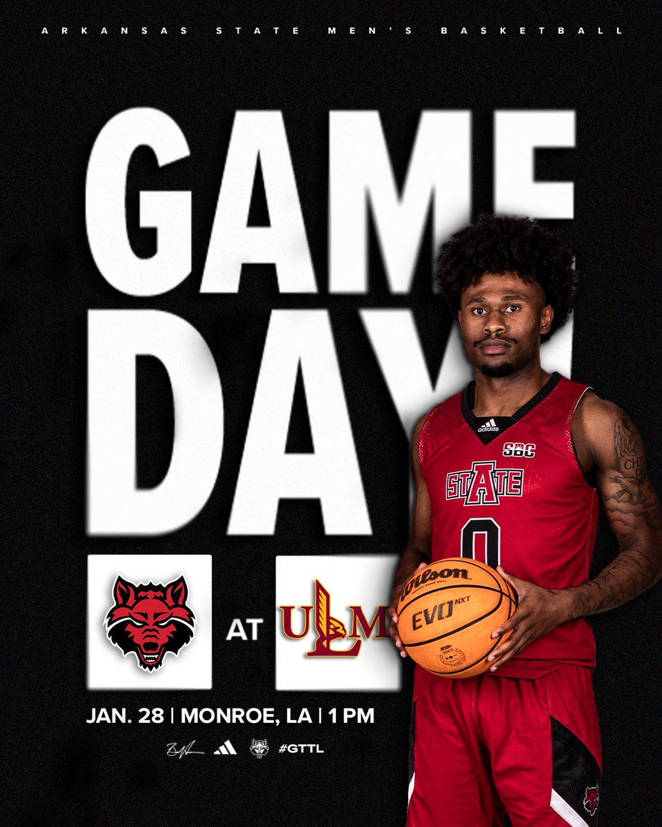 AStateMB's tweet photo. It’s 𝐆𝐀𝐌𝐄𝐃𝐀𝐘 in Monroe‼️

🆚 ULM
🕐 1 PM
📍 Monroe, La.
🏟️ Fant-Ewing Coliseum
📺 https://t.co/iIioPoiRBI 
📊 https://t.co/yuHpNZwHQn 
📻 https://t.co/eURHbk5nXD 

#GTTL | #WolvesUp https://t.co/OdEugoho4y