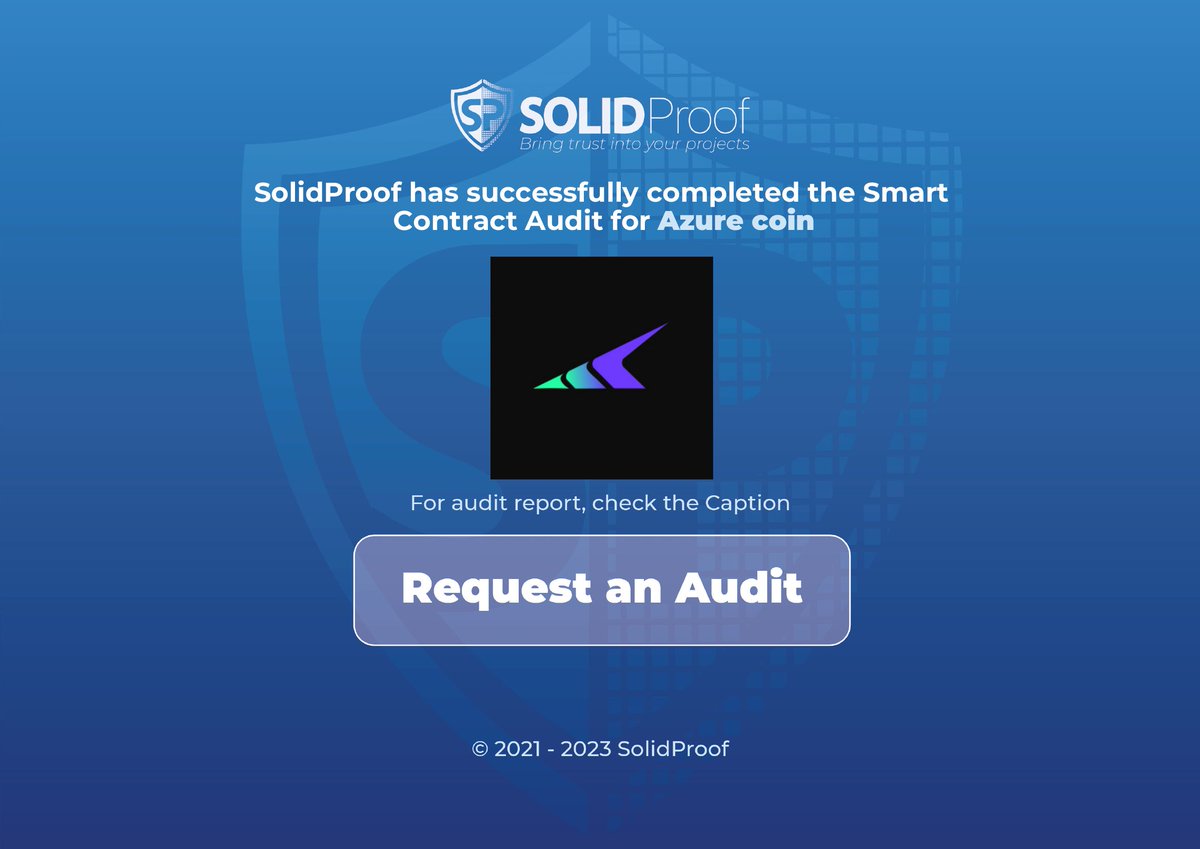 solidproof_news's tweet photo. The smart contract audit for @Azure_L2 is complete, revealing one issue of medium criticality.

📑 Audit report:
https://t.co/m6F49kSFrK

Need an audit or KYC?
👉 https://t.co/9DXI3qJCHH

#Blockchain #SmartContracts https://t.co/lsTPqLXwAB
