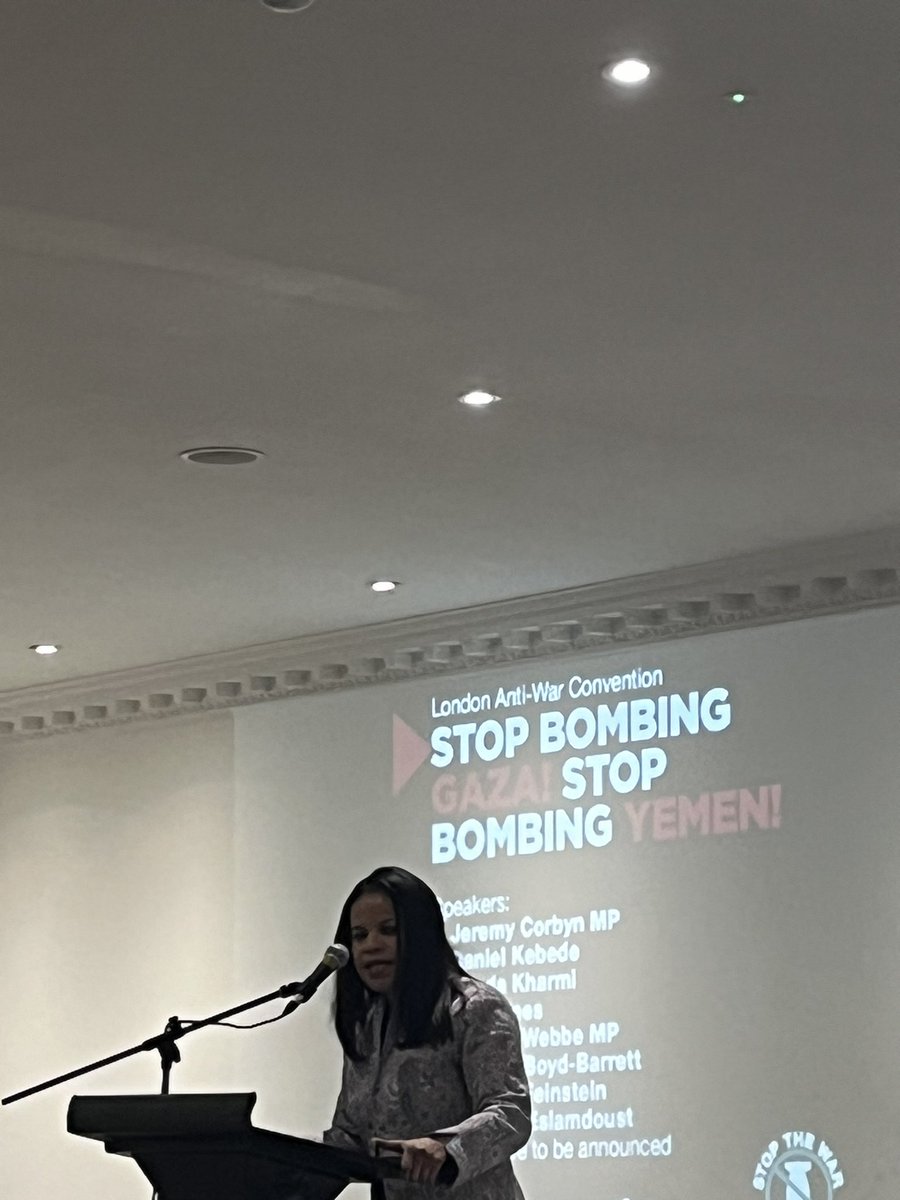 Brilliant opening speech by @ClaudiaWebbe at the London Anti-War convention. #StopBombingGaza #StopBombingYemen