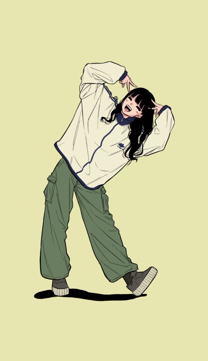 solo 1girl black hair long hair pants jacket open mouth  illustration images
