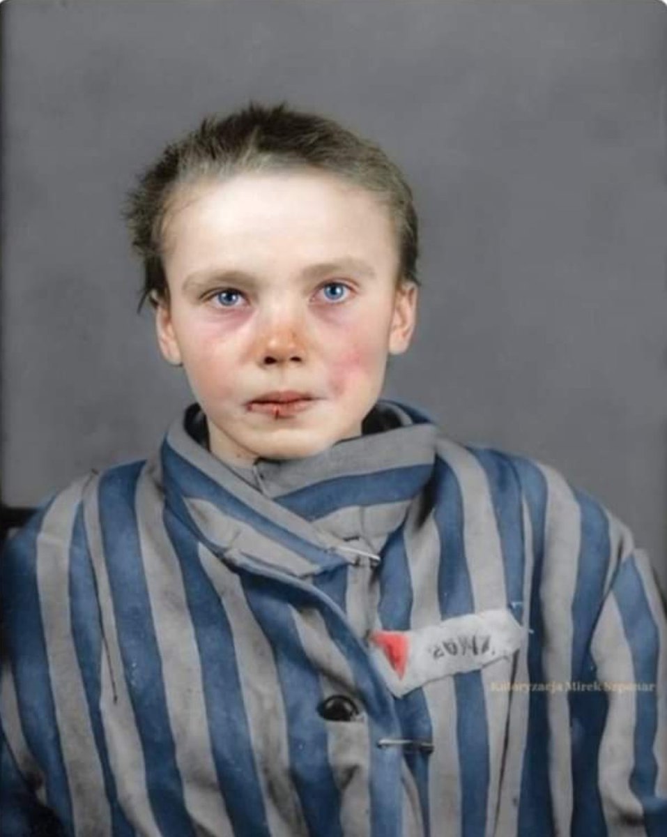 Elle s’appelait Czeslawa.
Elle a été assassinée à Auschwitz, il y a 80 ans.
Avant de la photographier, on lui a demandé d’essuyer ses larmes et le sang sur sa lèvre inférieure. 
#Shoah 

Pour tous ceux qui oublient.