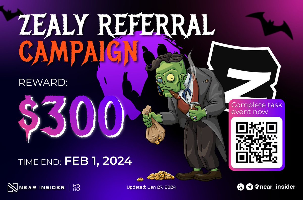 🔥ZOMLAND | ZEALY REFERRAL CAMPAIGN🔥

🏆Total rewards: $300
⏰End date:  01/02/2024

To enters:
👉 Like &amp; Retweet
👉 Follow: <a href="/Zomland_Game/">ZomLand | P2E NFT Game 🇺🇦</a>
👉 Complete task Zealy: zealy.io/c/zomland/ques…

Join now to receive attractive #Airdrop rewards 😎

#NEAR $NEAR #GIVEAWAY