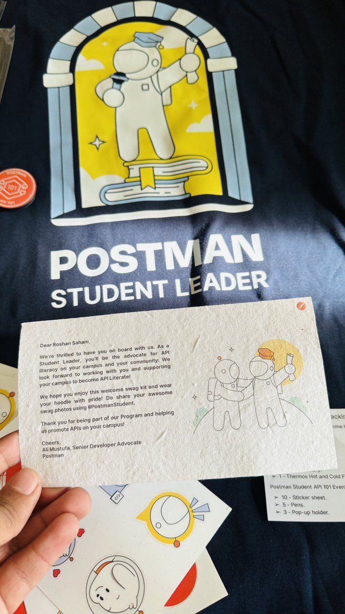 felix_hud's tweet photo. Just received some amazing swags from Postman as a Postman Student Leader! The quality is top-notch, and I'm absolutely loving them! It took a bit of time, but the wait was totally worth it.
#PostmanStudent #PostmanStudentLeader #APIs https://t.co/056phgl0az