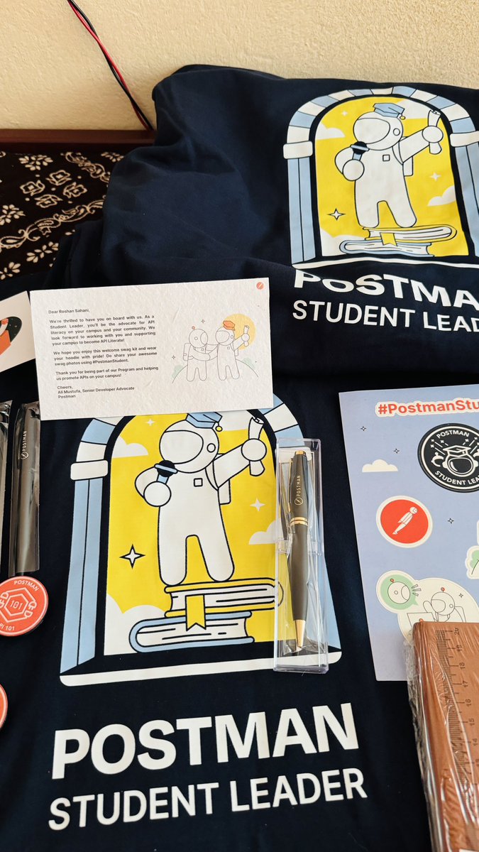 felix_hud's tweet photo. Just received some amazing swags from Postman as a Postman Student Leader! The quality is top-notch, and I'm absolutely loving them! It took a bit of time, but the wait was totally worth it.
#PostmanStudent #PostmanStudentLeader #APIs https://t.co/056phgl0az