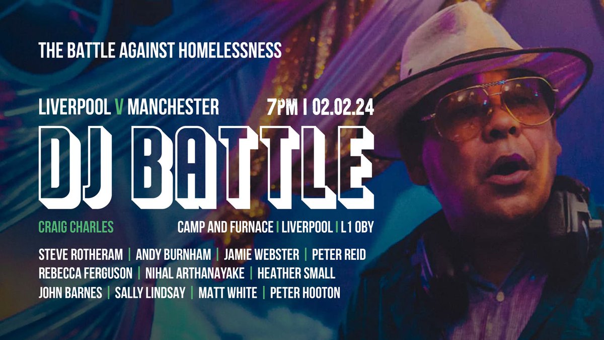 Each year the Manchester & Liverpool Mayor's @MetroMayorSteve & @AndyBurnhamGM get together to raise money for a brilliant cause, to fight the battle against homelessness. This year's event is at the @CampandFurnace . Guest include @reid6peter @TheFarm_Peter @CCfunkandsoul…