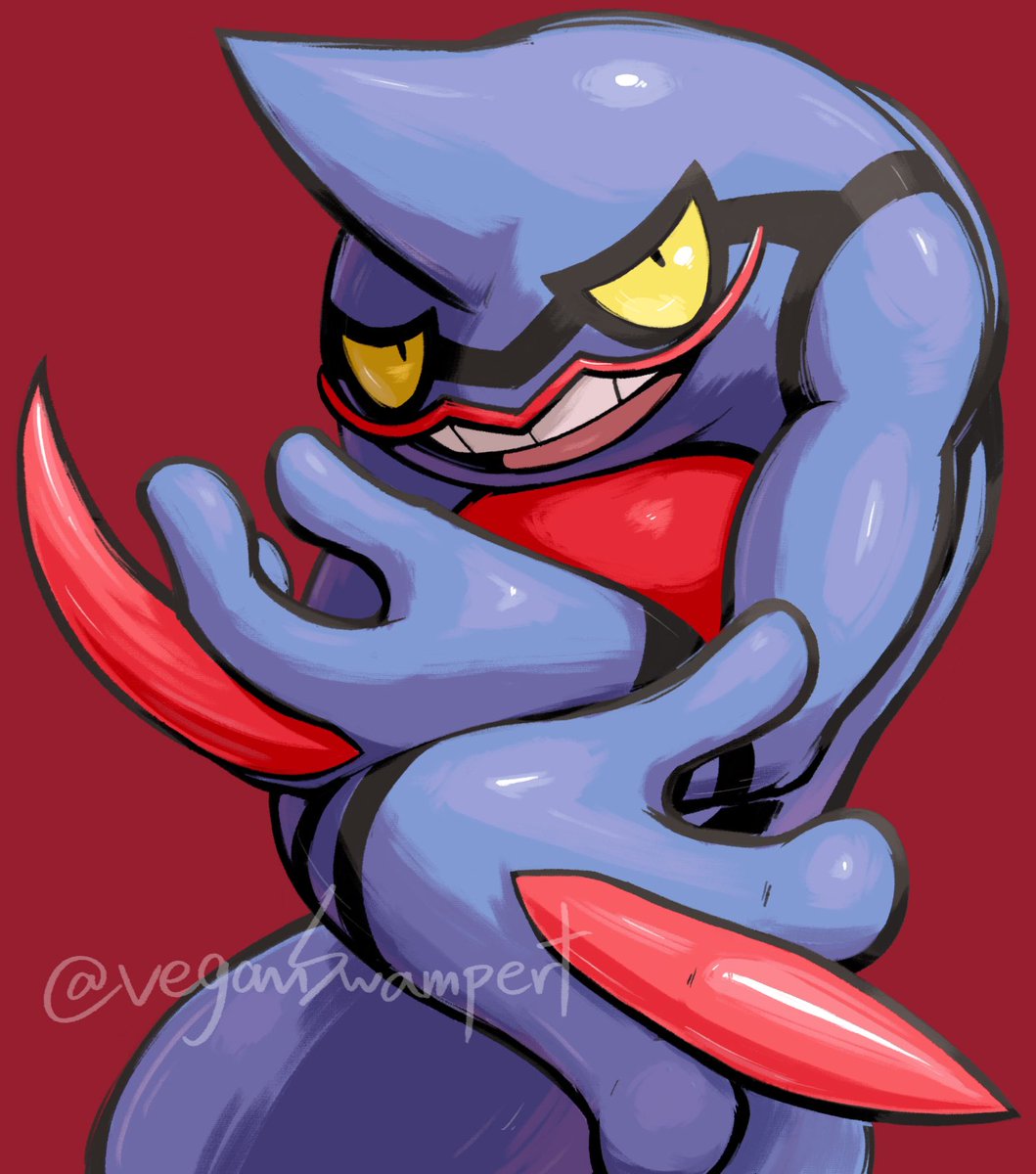 pokemon (creature) solo no humans red background simple background yellow eyes smile  illustration images