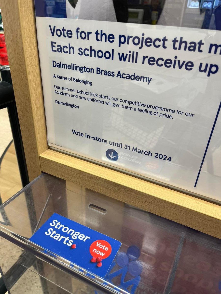 Are you visiting Tesco in Auchinleck for your shopping? 

We would be extremely grateful to receive your vote for Dalmellington Brass Academy - this would support our Summer School and to get new uniforms for the youngsters! 

#StrongerStarts #BlueCoins #Tesco #VoteForUs