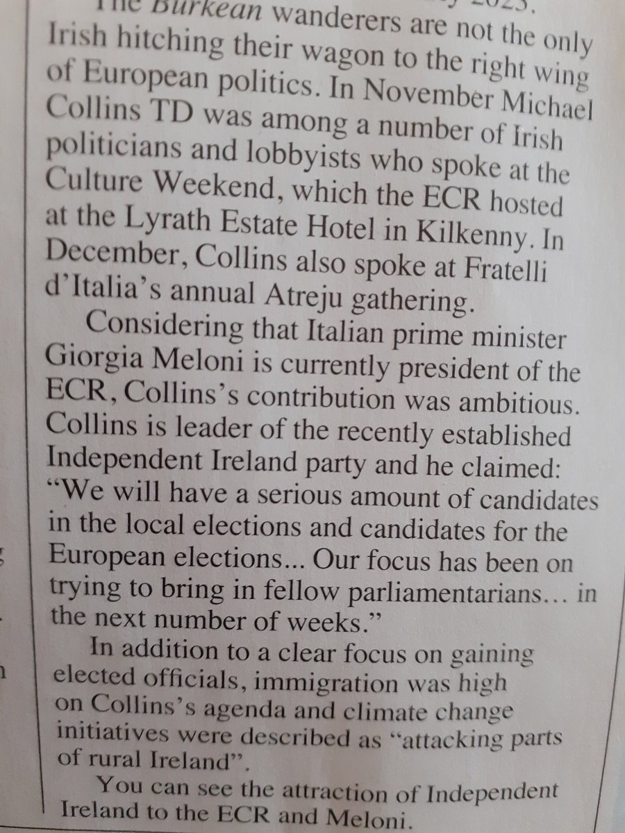 Never knew that 'rural independent' TD Michael Collins attended the far-right Brothers of Italy knees-up in Rome last November. The Phoenix is the only media outlet I've seen mention it. And yet certain commentators will tell us we have no far-right politicians elected.