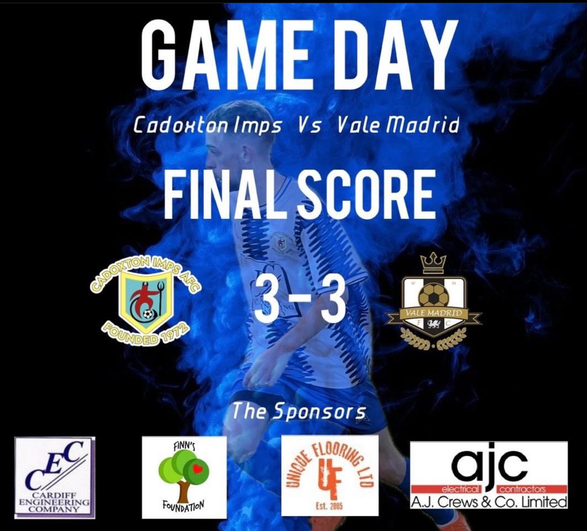 🔵We miss the chance to go second with a draw against <a href="/ValeMadrid_FC/">Vale Madrid Football Club</a> , hopefully we can bounce back next weekend, in another must win game in the league cup!⚪️

Goals from

Kie Ashton ⚽️
Chris Rees ⚽️
Scott McCarthy ⚽️