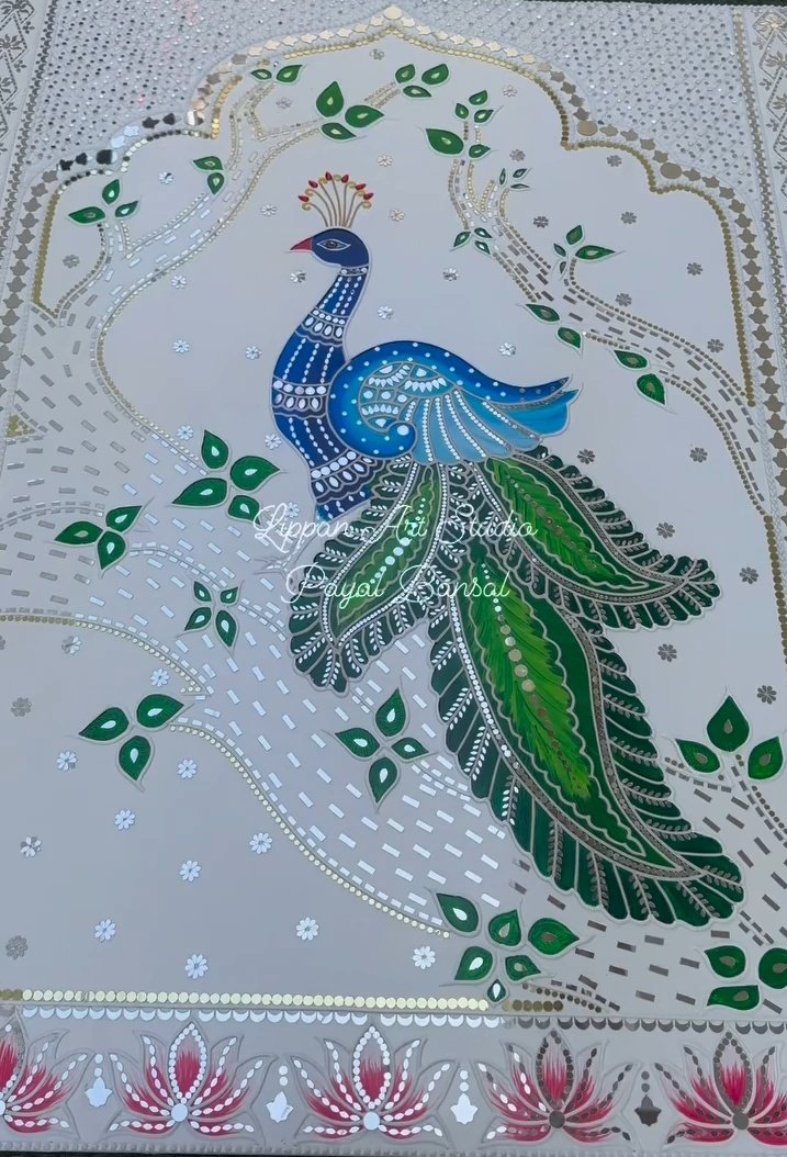 “Living in the present moment creates the experience of eternity.” – Deepak Chopra
The Handcrafted Peacock by Payal Bansal. 
#art #artist #homedecor #design #culture #mirrorwork #handcrafted #nft #interiordesign #handmade #craft #quote #interior #illustration #IncredibleIndia