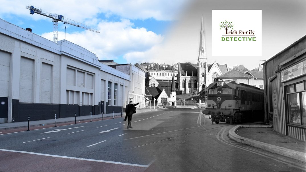 Timewarp of Brian Boru Street #Cork then (the last train to run between Kent station & Albert Quay station 22 September 1976) & now 2020 B&W📸Echo #LoveCork #PureCork #CorkLike #TimewarpCork irishfamilydetective.ie/timewarp