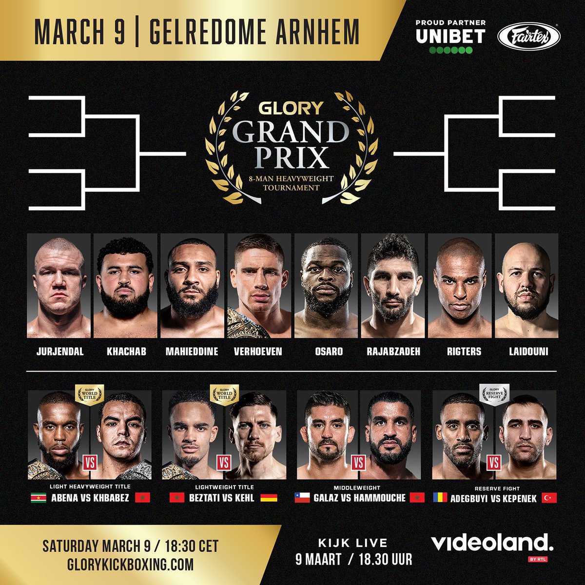 BREAKING: Full fight card announced for The GLORY Heavyweight Grand Prix, March 9th, in the Gelredome, Arnhem.

Get your tickets at GLORYKickboxing.com