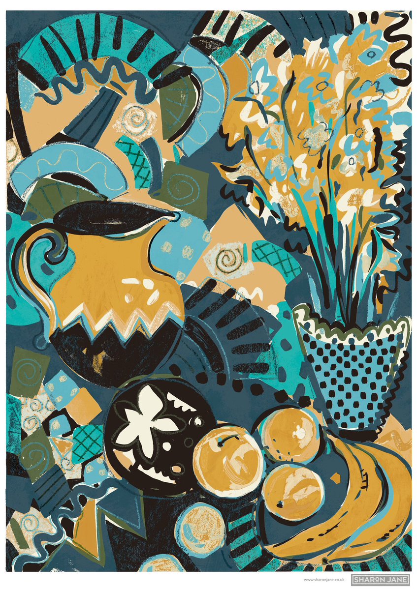 Another colour way of our still life print, printed on a heavy weight watercolour slightly textured matte paper, available in A1, A2, A3 and A4 also on our Etsy store