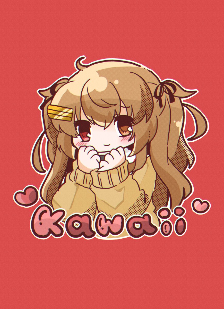 murasame (kancolle) ,murasame kai ni (kancolle) 1girl solo long hair red background sweater two side up heterochromia  illustration images