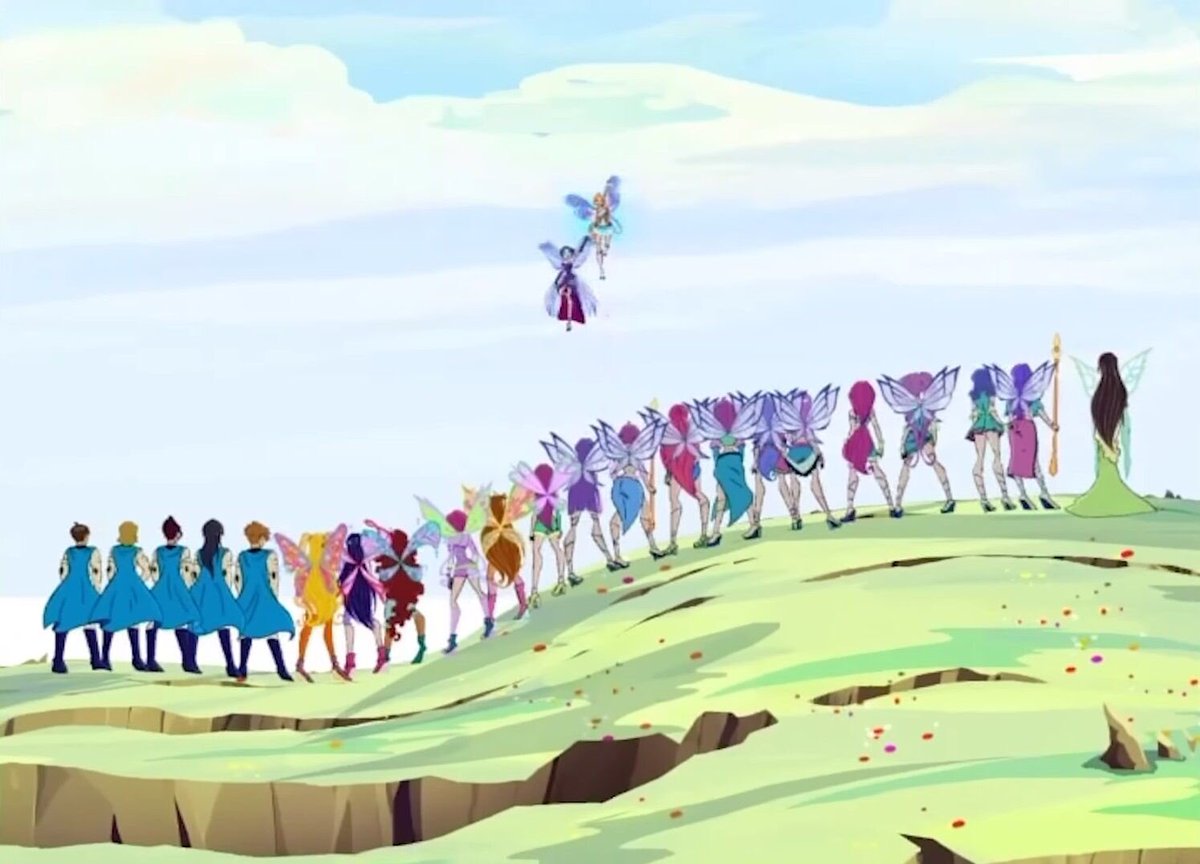 lastfluttering's tweet photo. Apologizing for the mess she caused, she uses her Dragon Flame powers to keep the fairies without Lovix warm inside the Omega Dimension where her fight with the Wizards took place. They leave and Nebula is crowned new queen of Tír na nÓg. #winx #winxclub #colcotts https://t.co/rfwMRYyTEc