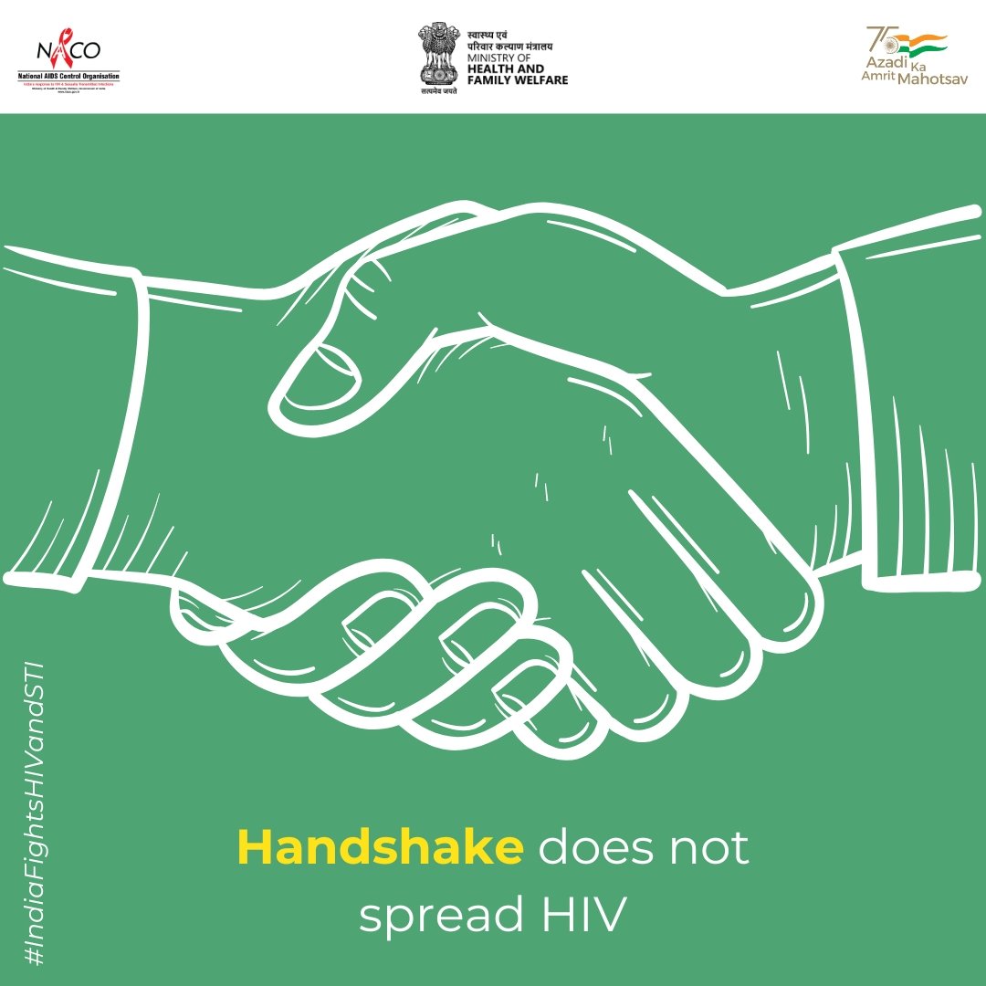 NACOINDIA's tweet photo. #Handshakes does not spread HIV infection.
#IndiaFightsHIVandSTI #KnowFact #HaveCorrectInformation #KnowHIV #AIDS #Meme #Trending
@MoHFW_INDIA https://t.co/s3AMQON6fQ