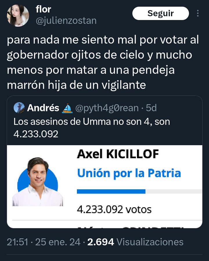 NikiNikitaLiana's tweet photo. El Kirchnerista es una persona enferma de odio. La patria es el otro mientras sea kirchnerista https://t.co/VWVlO665PG