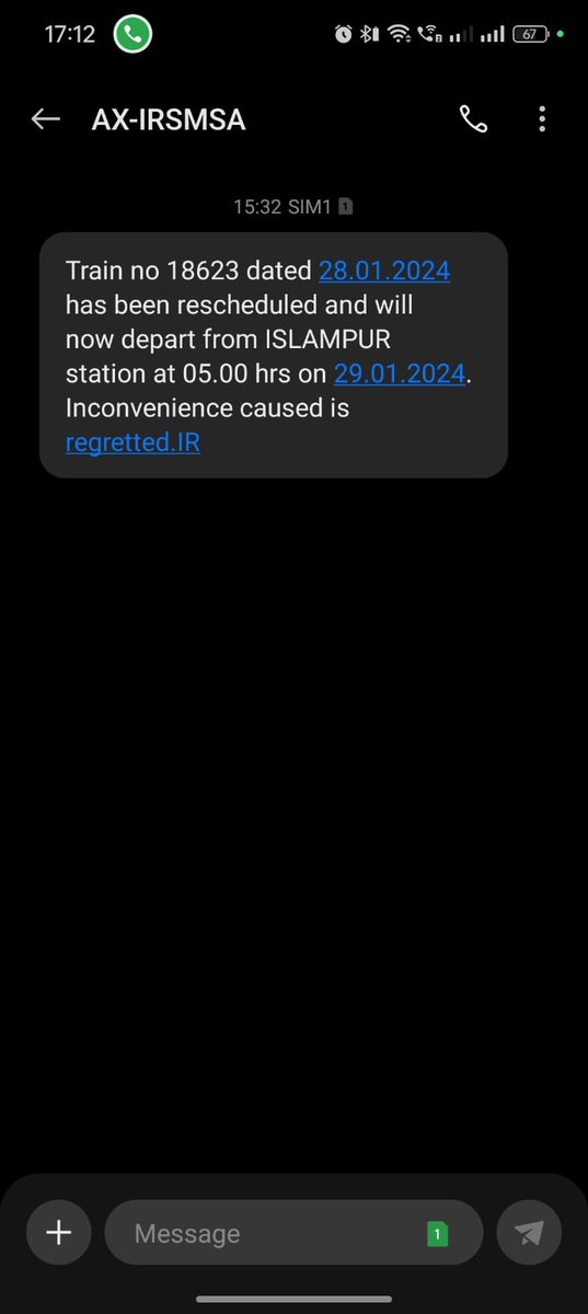 ABHISHE48948728's tweet photo. @RailwaySeva @AshwiniVaishnaw New Rail Ministry fraud for pocket money of railways. Message for train reshedule arrived but the same has not been updated on NTES website. Who will be responsible if the passenger miss the train?  The railways never refund money in these conditions https://t.co/IbAEgL8RgD