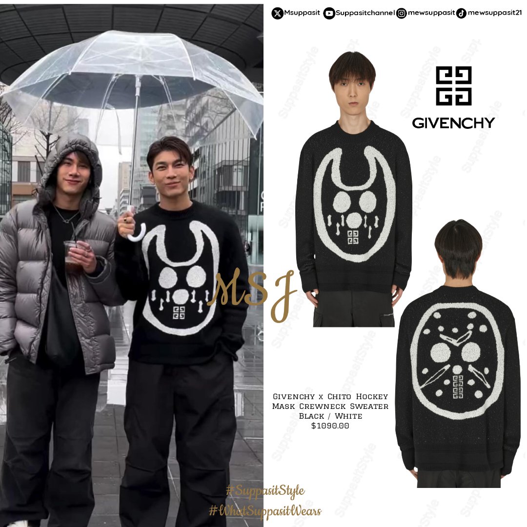 SuppasitStyle's tweet photo. When: 28/01/2024       
Where: IG - mewsuppasit
What: @givenchy - Givenchy x Chito Hockey Mask Crewneck Sweater 

#MewSuppasit @MSuppasit

#SuppasitStyle #WhatSuppasitWears https://t.co/oZO6aYXkXd