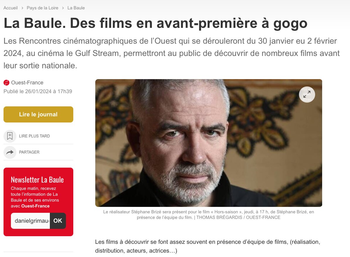 VigiBretagne's tweet photo. Comment les 23èmes rencontres de Bretagne à la Baule  (voir l’affiche) deviennent  dans @OuestFrance... les Rencontres cinématographiques de l’Ouest 📷
#44BZH https://t.co/gmSKeI5ZLB