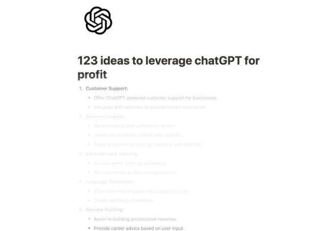 You wanna make $20K/month with chatGPT

But don’t know how? To solve this problem 

I curated 123 ChatGpt Business Ideas to help you make money. 

Normally $35, 
but next 24 hrs it's FREE! 
 
To get it:  Follow me (so i can DM you) 
RT this tweet  
Reply "kids"