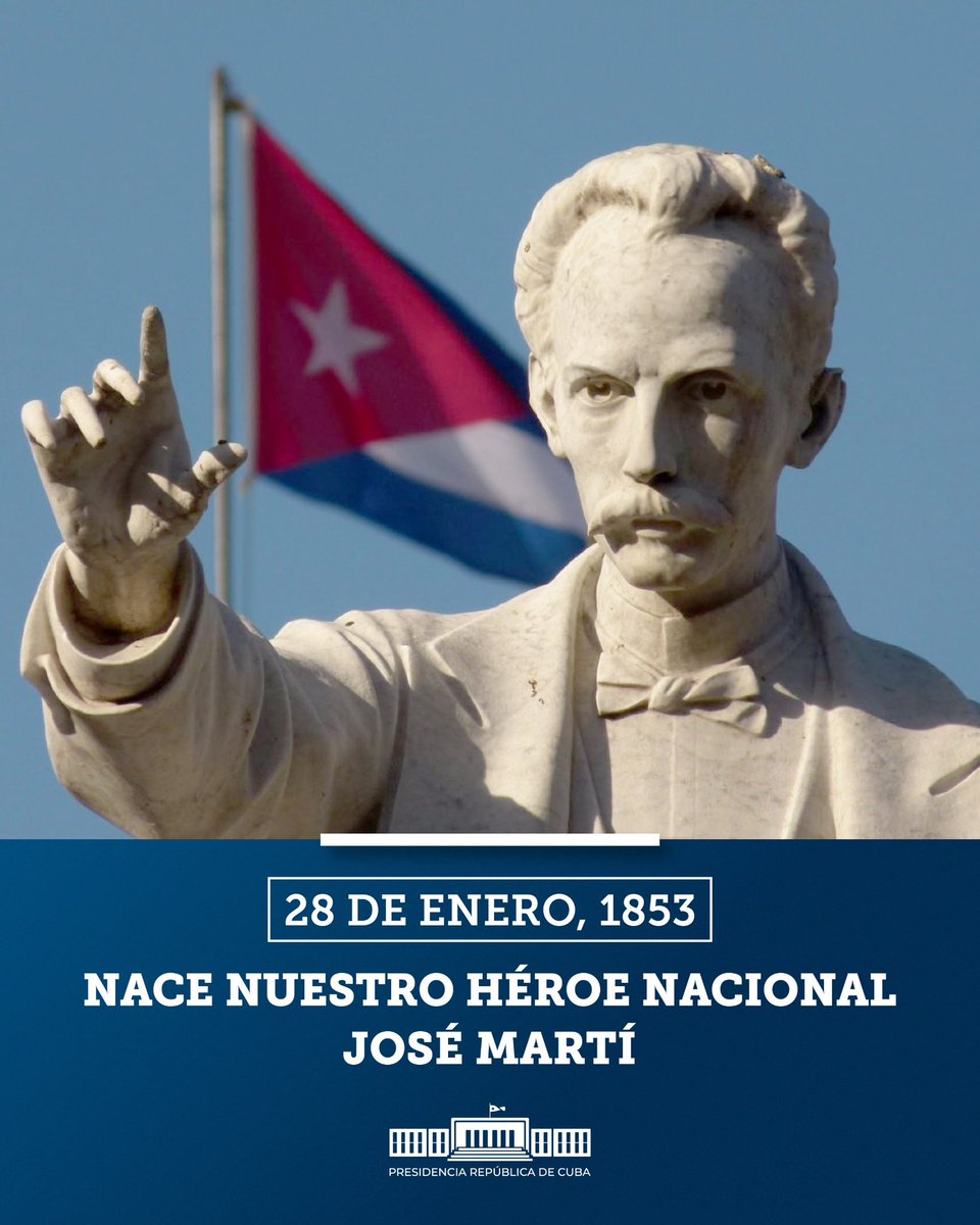 PresidenciaCuba's tweet photo. “Martí nos enseñó su ardiente patriotismo, su amor apasionado a la libertad, la dignidad y el decoro del hombre, su repudio al despotismo y su fe ilimitada en el pueblo”.

#Fidel sobre #Marti, a quien consideró “el autor intelectual del 26 de Julio”.

#MartíVive 🇨🇺 https://t.co/bNmOyYeJOA