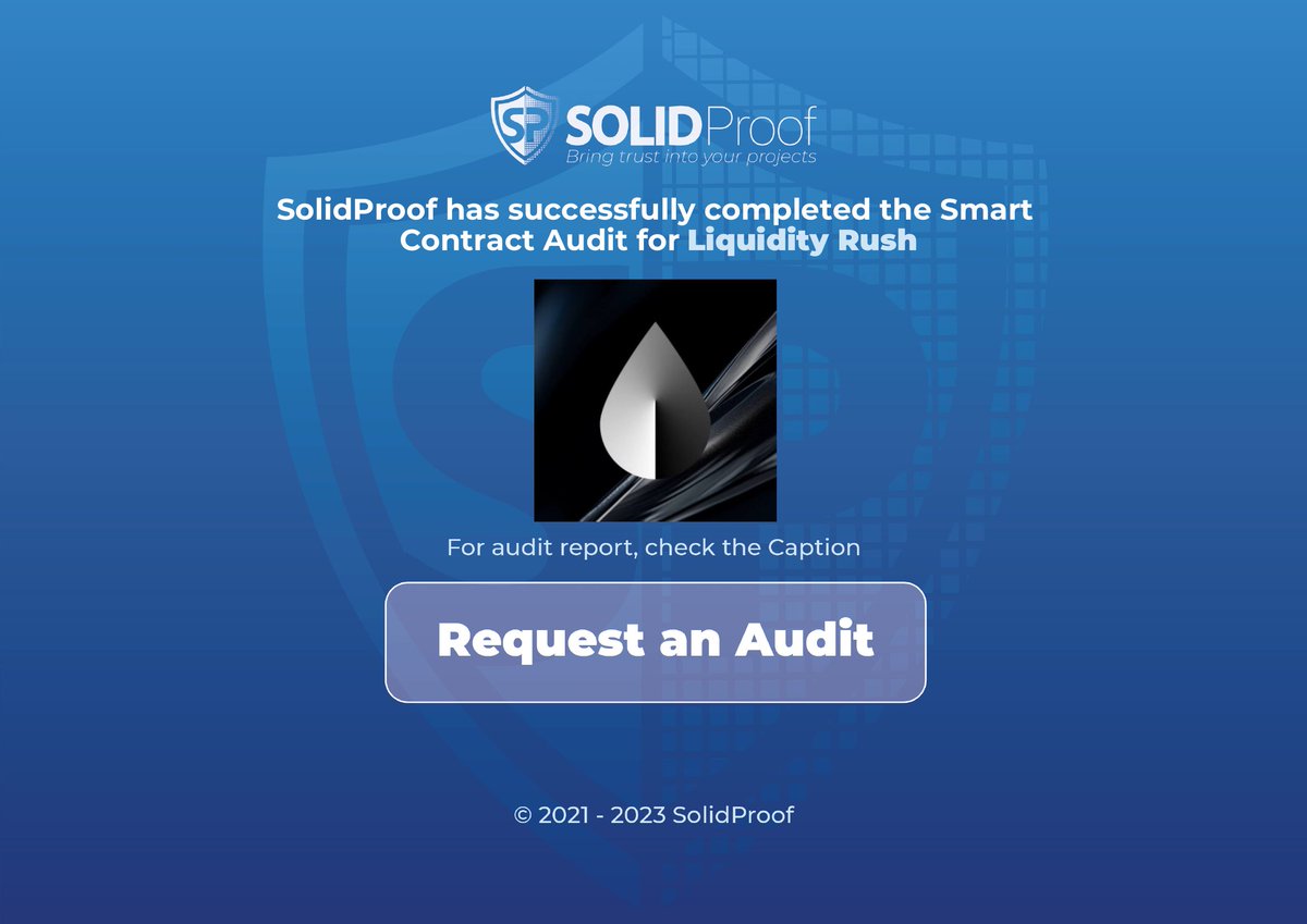 solidproof_news's tweet photo. The smart contract audit for @LiquidityRush is complete, revealing no issues of high or medium criticality.

📑 Audit report:
https://t.co/sTXkTPGYPj

Need an audit or KYC?
👉 https://t.co/9DXI3qJ4S9

#DeFiSecurity #SmartContracts https://t.co/6fE4BSVgFY