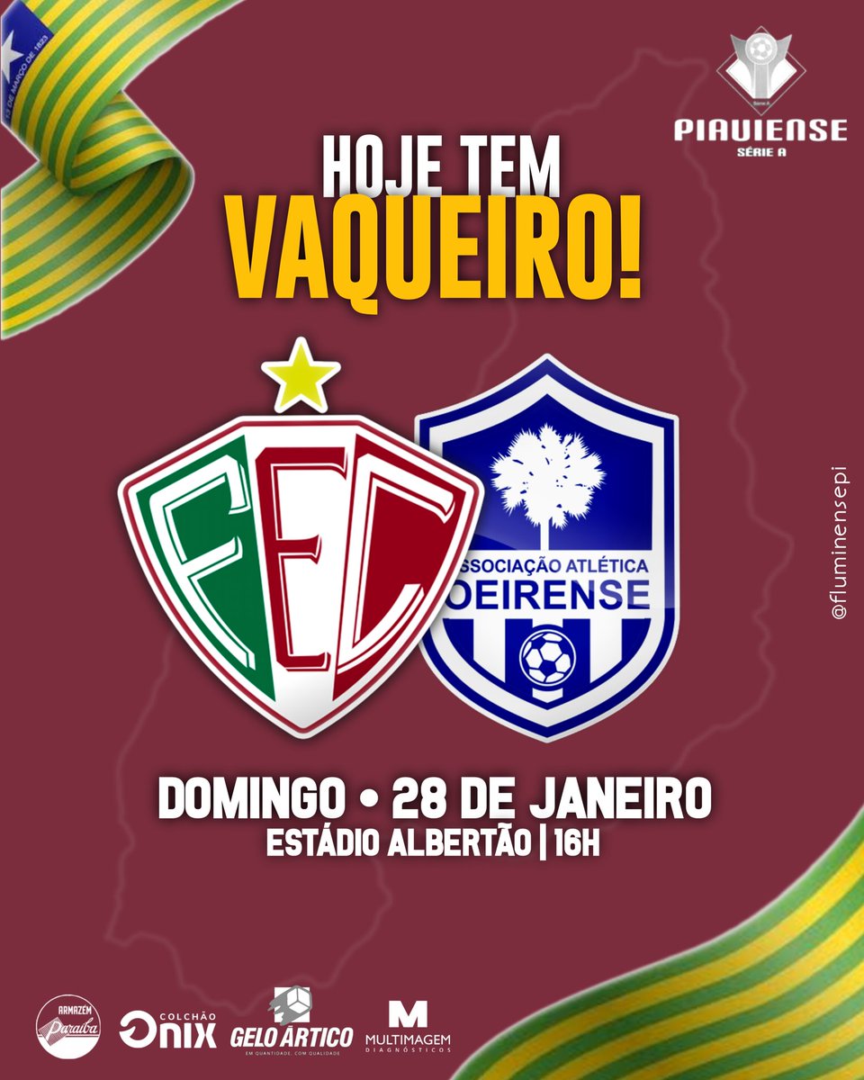 fluminensepi's tweet photo. Hoje tem Vaqueiro!🤠🇮🇹

🆚 Fluminense x Oeirense 
🏆 Campeonato Piauiense - 3° Rodada
🗓️ Domingo ( 28/01 )
🕓 16H
🏟️ Estádio Albertão
📺 Fluectv ( YouTube ) https://t.co/0d72kHatCD