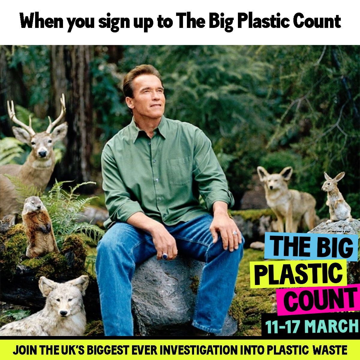 You too can feel smug like Arnie when you sign up for the #BigPlasticCount⁠ 😏

Just count the plastic you throw away for a week and submit your results on our lovely, simple website. 👉 act.gp/3SbuejN

Together we'll use the results to push the government for action 💪