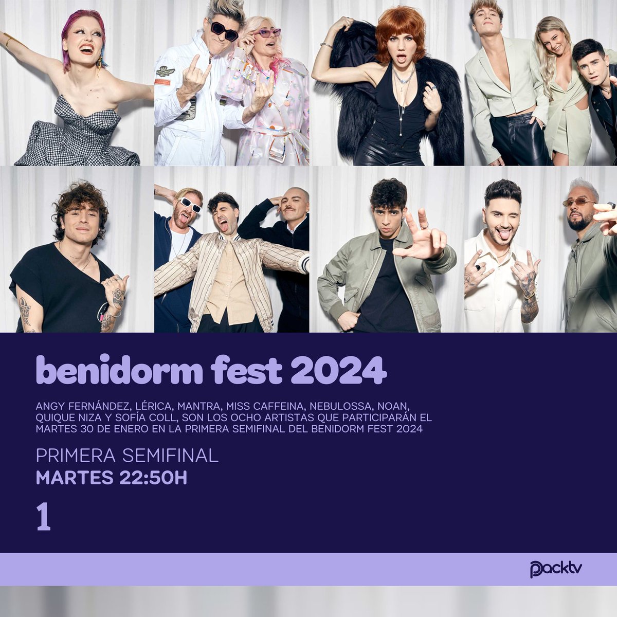 PackTV123's tweet photo. 🎶 #BENIDORMFEST  | El Martes a las 22:50h en La 1 llega la primera semifinal del #BenidormFest2024, la preselección española a #Eurovisión2024

🎙️ Estará presentado por @RuthLorenzo, @CalderoMarc y @AnaPradaTv

➡️ Contará con 8 de los 16 candidatos que optan a la representación https://t.co/ngoU0EbFpG