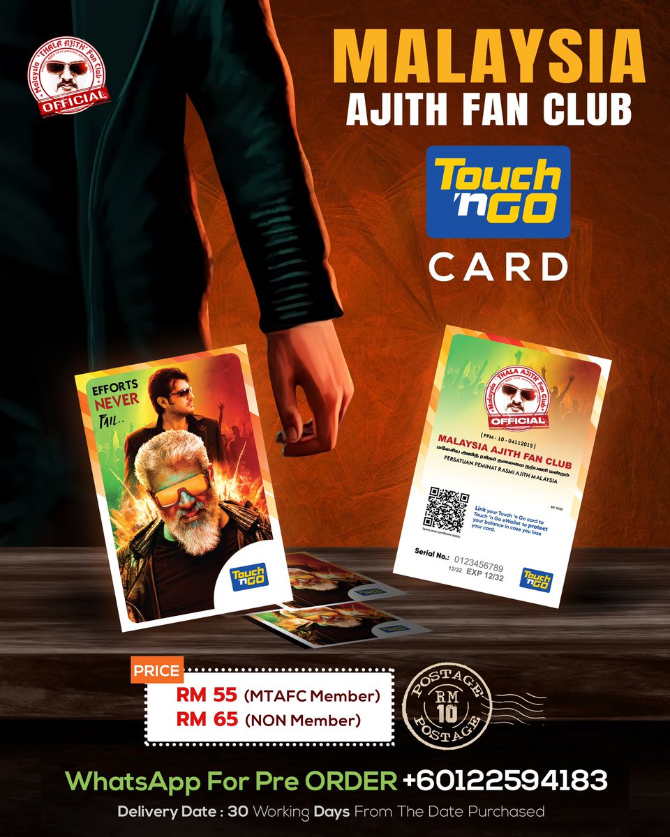 Thalafansml's tweet photo. Due to the high demand ! 🔥🔥🔥

Exclusive Touch &amp; Go Card For Malaysia Ajith Sir Fans 
It's one of a kind 😇

Limited available
Grab Yours Now🤞🏽

#VidaaMuyarchi #AjithKumar #EffortsNeverFail #AK63 https://t.co/bhDSwI3BB8