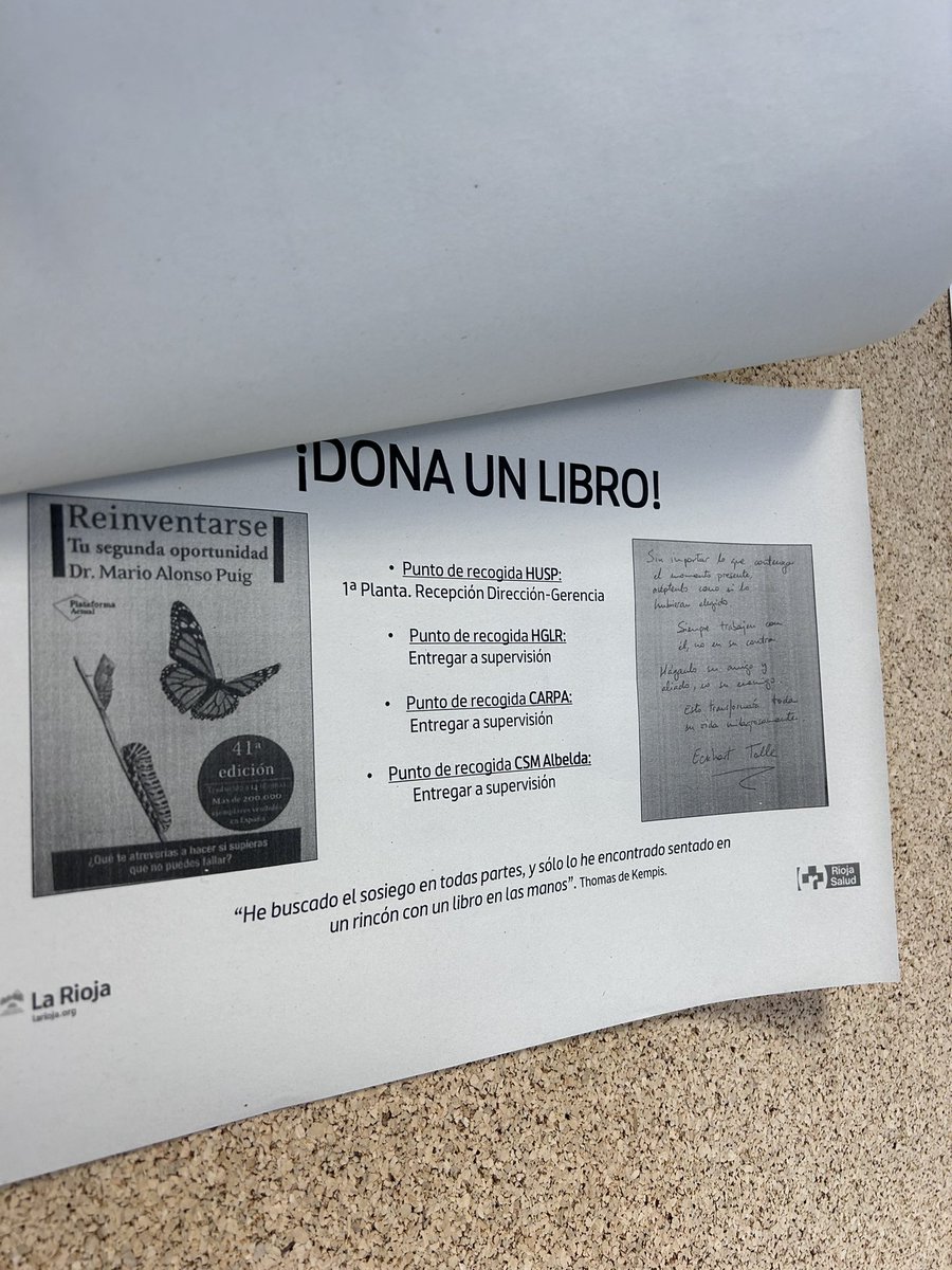 Si tenéis #libros que no usáis podéis donarlos al hospital, para que los pacientes y acompañantes tengan lectura. Recogida en varios puntos de la Rioja