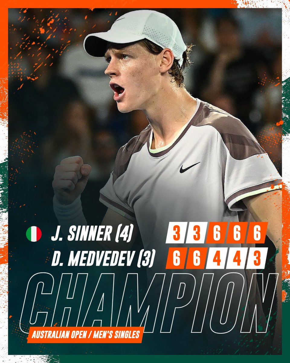 1st GS final and 1st GS title 🏆

#AusOpen | <a href="/janniksin/">Jannik Sinner</a>