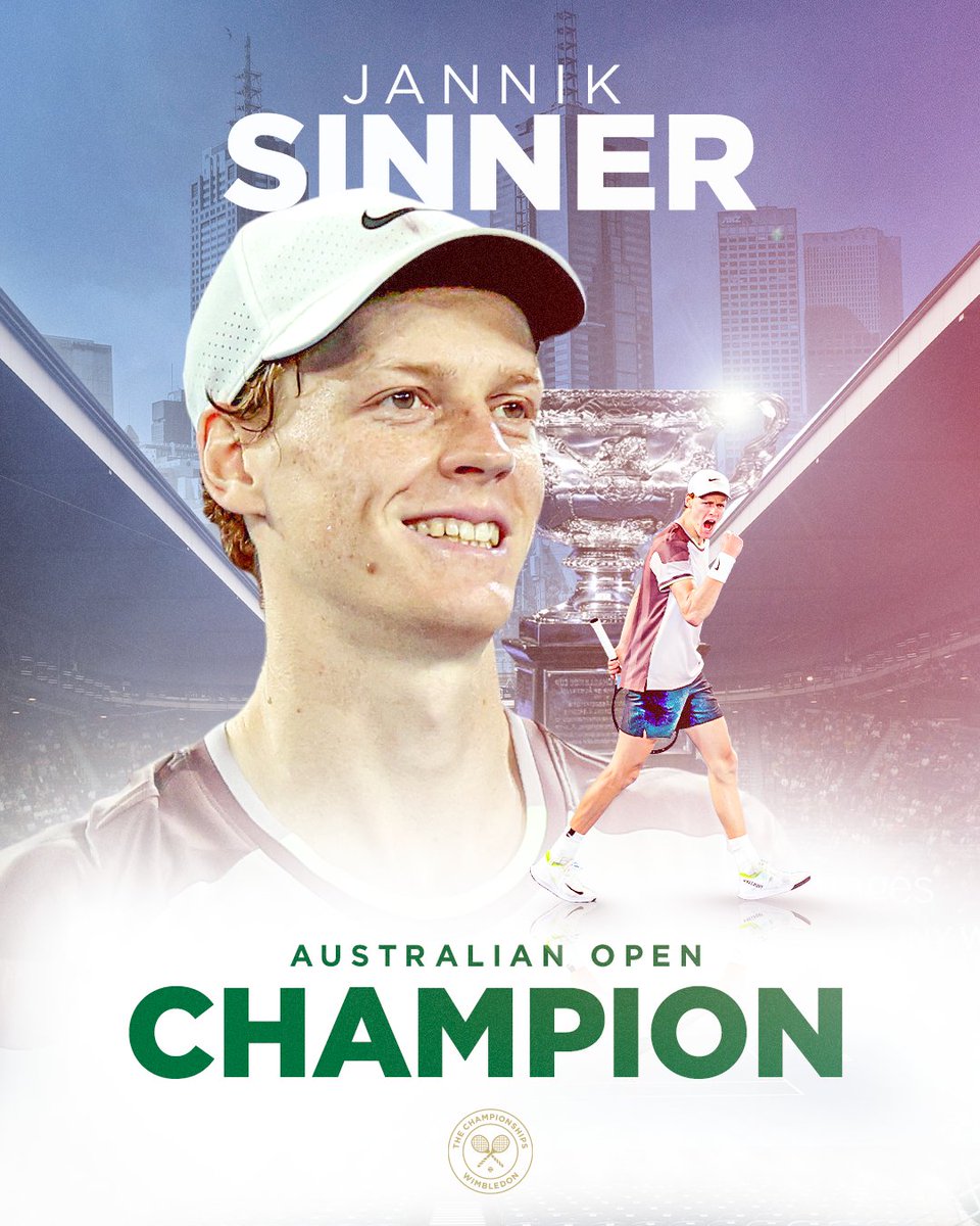 Wimbledon's tweet image. The win of his life 🏆

@janniksin recovers from two sets down against Daniil Medvedev to win his first Grand Slam title 🇮🇹

#AusOpen