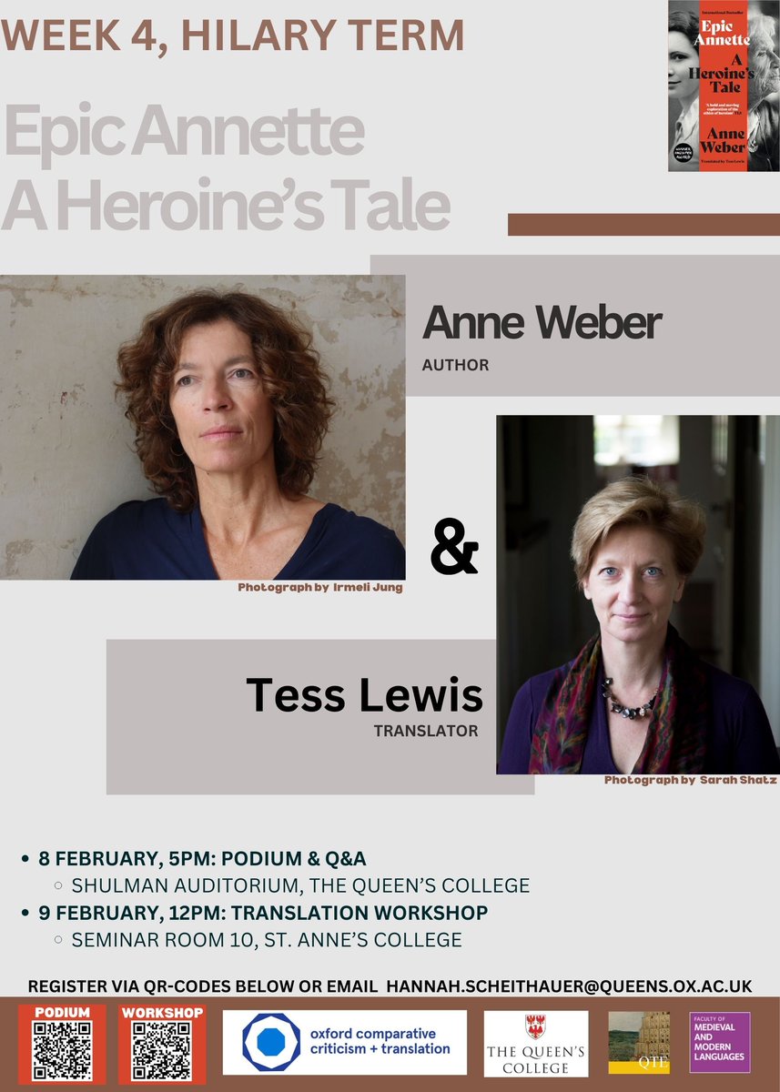 On the 8th February, Anne Weber & Tess Lewis will be @QueensCollegeOx presenting their magnificent verse epic of wartime and colonial resistance, EPIC ANNETTE. Places remain for the discussion, but the workshop is now SOLD OUT. Free Registration👉docs.google.com/forms/d/e/1FAI…