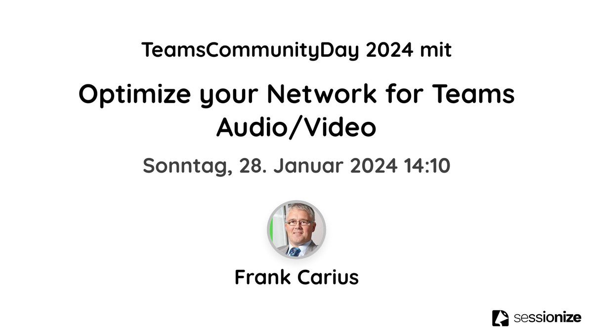 TeamsCommunityDay (@teamsday) on Twitter photo #TeamsCommunityDay 2024
Danke für eure Sessions <a href="/Rob_The_Ninja/">Robert Mulsow 🇺🇦</a> und <a href="/RealTime_M365/">Satish Upadhyaya</a>
Um 14:10 Uhr geht es an unser Netzwerk mit Optimize yout Network for #MicrosoftTeams Audio/Video mit <a href="/msxfaq/">MSXFAQ (Frank Carius)</a> #TeamsCommunityDay 2024
Danke für eure Sessions <a href="/Rob_The_Ninja/">Robert Mulsow 🇺🇦</a> und <a href="/RealTime_M365/">Satish Upadhyaya</a>
Um 14:10 Uhr geht es an unser Netzwerk mit Optimize yout Network for #MicrosoftTeams Audio/Video mit <a href="/msxfaq/">MSXFAQ (Frank Carius)</a>
