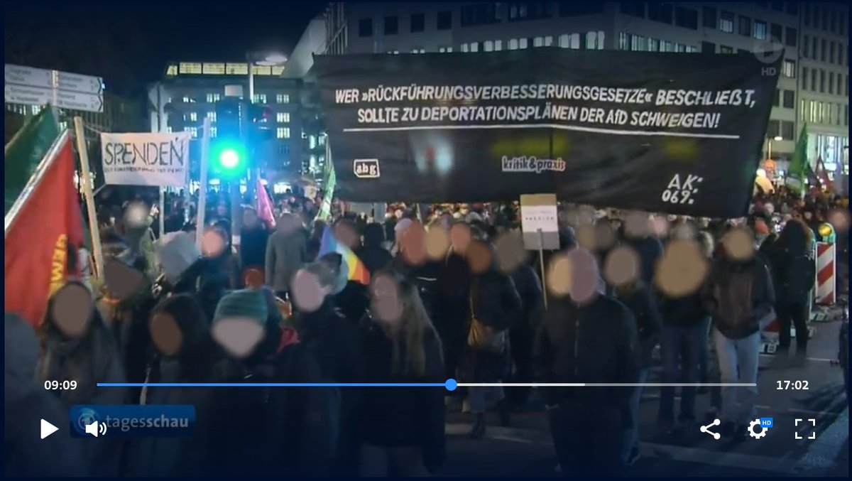 Die Eindrücke der #Demo in #Frankfurt (#ffm2601) waren auch in der @tagesschau zu sehen! #Antifa gegen #noAfD und gegen Rückführungsverbesserungsgesetzte ihrer Steigbügelhalter*innen ✊✊✊