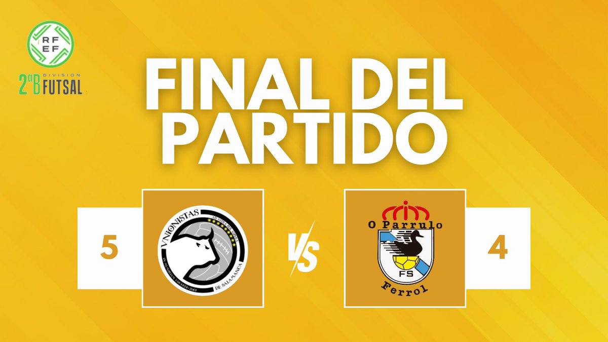 ⏱️⚽️ | 5-4 | Final del partido

🙌Gran victoria de Unionistas de Salamanca FS ante <a href="/oparrulofs/">O Parrulo Ferrol FS</a> que le permite al equipo sumar tres valiosos puntos.