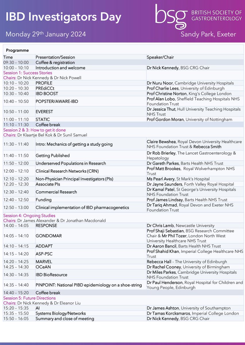 The IBD research landscape in the UK is rich and deep. Many practice changing studies in various stages of development and dissemination. Promises to be an invigorating @BritSocGastro day tomorrow in Exeter.