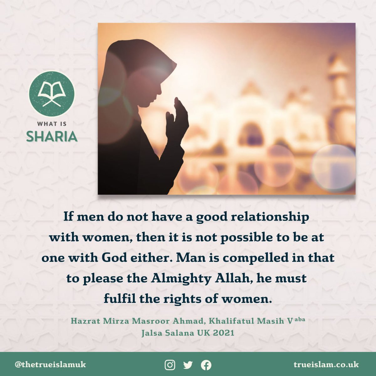 His Holiness Hazrat Mirza Masroor Ahmed (aba), Caliph of Ahmadiyya Muslim  community admonished men that without fulfilling the rights of women, they  could never please God \, image size:1200x1200