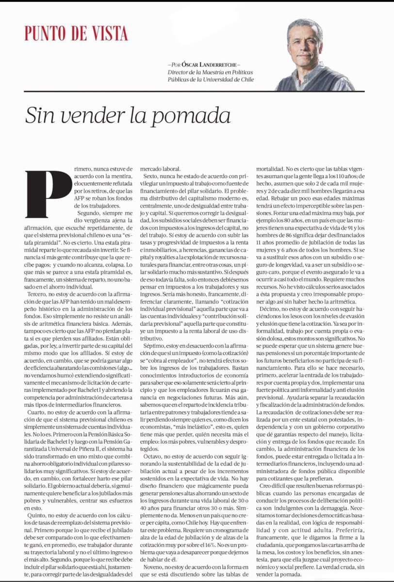 ignaciobriones_'s tweet image. Debate de pensiones "Sin vender la pomada" (sin esloganes). Recomiendo esta excelente  columna de @OLanderretche con argumentos directo al hueso.