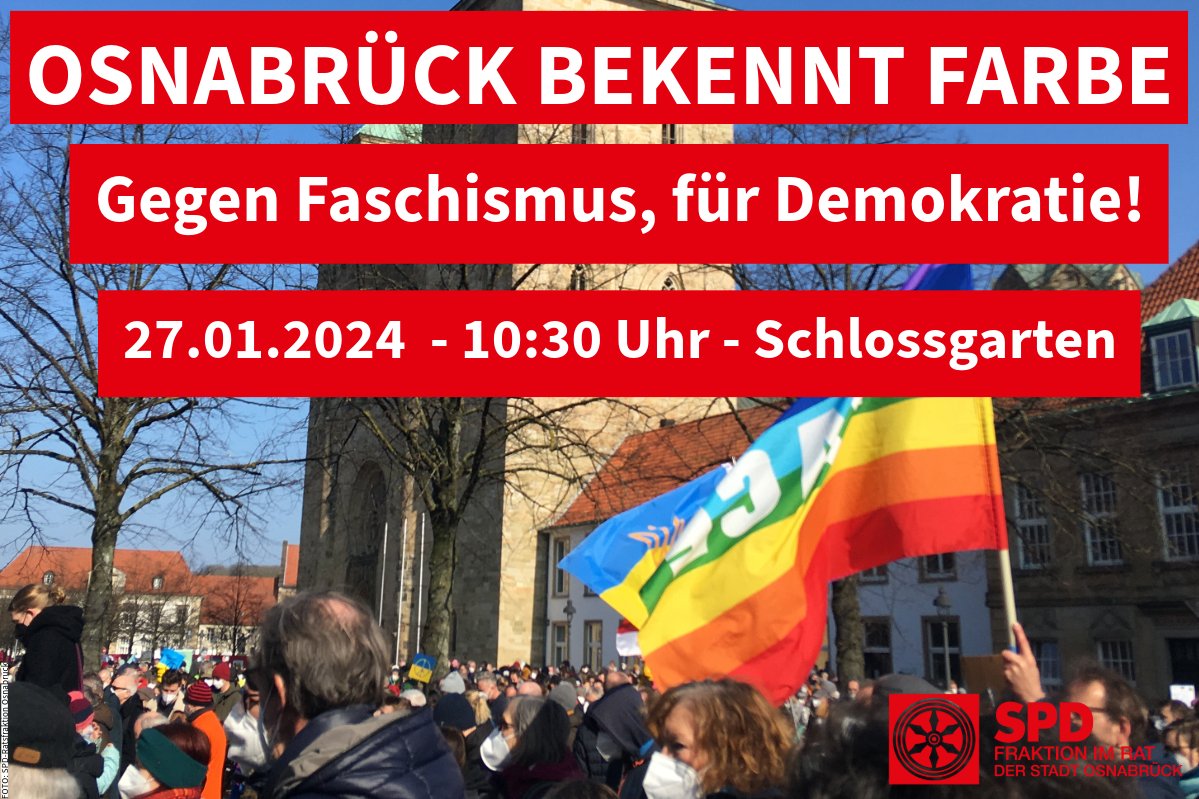 Nur motzen?
DANK für die Initialisierung dieser absolut starken Demonstrationen #GegenFaschismus  u. für #Demokratie gebühren natürlich der #SPD  #Osnabrück und der Kampagne „Den Rechten die Räume nehmen“ (u. allen Unterstützenden).
#NieWiederIstJetzt #os2701 #FestDerDemokratie